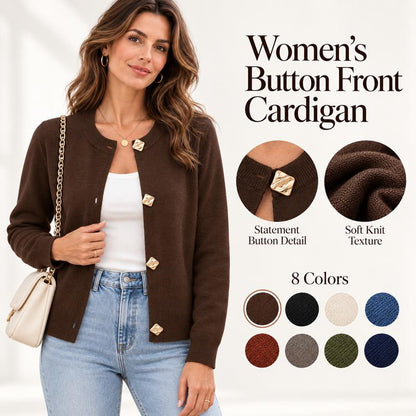 🖤⏰Black Friday Sale -Lowest Price Of The Year! 70% OFF!!🍂💖Women's Chic Crewneck Knit Cardigan with Gold Buttons