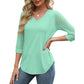 🏆🌷2026 Hot Sale-49% OFF🔥Women's 3/4 Length Sleeve V-Neck Lace Tunic Tops Business Casual Blouses