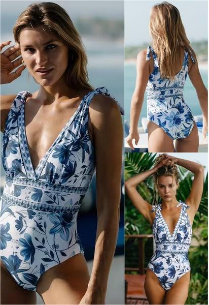 💃Last Day Special Sale 49% OFF🩱V Neck Lace Up Printed One Piece Swimsuit and Skirt