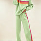 Women's Retro Striped Long Sleeve Sweat Top & Jogger Pants Two‑Piece Set