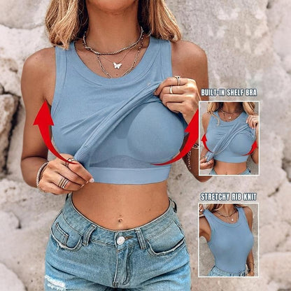 💖LAST DAY SPECIAL SALE 50% OFF🍃💖Women's Ribbed Stretchy Tank Top with Built-in Bra