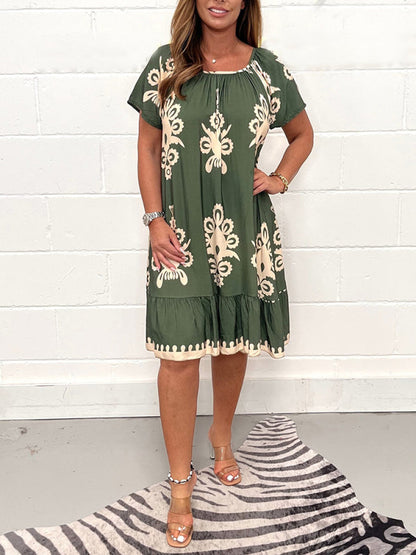 🎁LAST DAY 49% OFF🔥Geometric Pattern Multi Print Square Neck Dress🔥Buy 2 Get 15% OFF