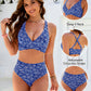 Women Embroidery Print High Waisted Bikini Sets V Neck Tummy Control Bathing Suit Two Piece Curvy Swimsuits
