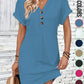 👗50% OFF NOW!⏰Women's Plain Button V Neck Tee Dress– Timeless solid colors & soft fabric – Perfect for work, brunch or summer days🌸
