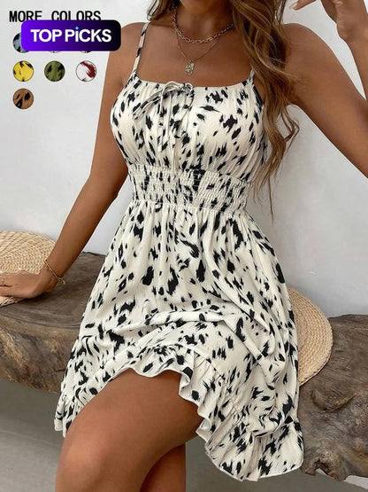 🌈2026 Summer Hot Sale 50% OFF!✨🎀Tie-Front Smocked Dress – Spaghetti Straps, Ruffle Hem & Flattering Smocked Bodice 🌸