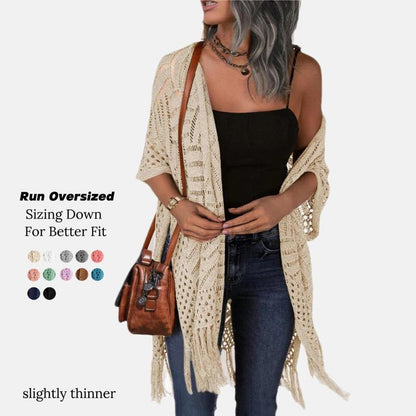 🌟🔥2026 Hot Sale 70% OFF😍Women’s Oversized Knit Cardigan – Lightweight Crochet Tassel Kimono for Spring & Autumn🌸