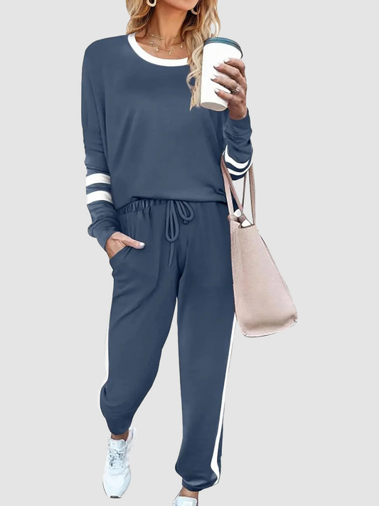 🔥LAST DAY SALE 70% OFF👍✨Women's Solid Long Sleeve Round Neck Pulloever Top Drawstring Pants Set