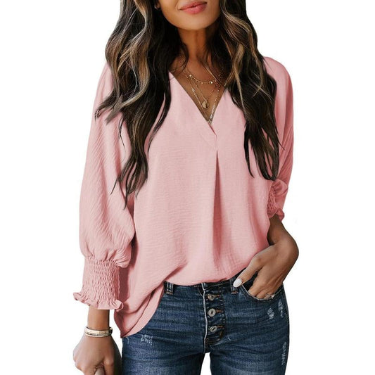 Womens Tunic Tops V Neck Casual Loose 3/4 Sleeve Shirts