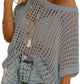 💥This Week's Special Price-49% OFF💥Womens Summer Scoop Neck Short Sleeve Sweater Casual Crochet Hollow Out Knit Top