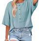 💥Last Day Special Sale 49% OFF👚Women's 3/4 Sleeve Casual Button Down Waffle Knit Tops