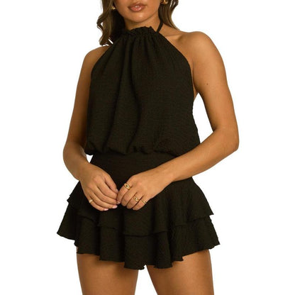 🎉2026 Hot Sale 49% OFF💃🌿Women's Sleeveless Fashion Textured Halter Neck Tiered Short Dress