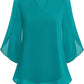 🌹LAST DAY SALE 50% OFF🌹Women's Plain Short Sleeve V-Neck Chiffon Blouse