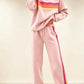 Women's Retro Striped Long Sleeve Sweat Top & Jogger Pants Two‑Piece Set
