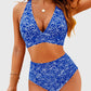 Women Embroidery Print High Waisted Bikini Sets V Neck Tummy Control Bathing Suit Two Piece Curvy Swimsuits