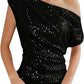 💃Last Day Sales 49% OFF -For Party🎉Womens Sparkly Ruched Glitter One Shoulder Sequin Party Top