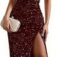 💃LAST DAY SALE 50% OFF!!💋Women's Glitter Sequins One Shoulder Ruched Split Thigh Bodycon Dress