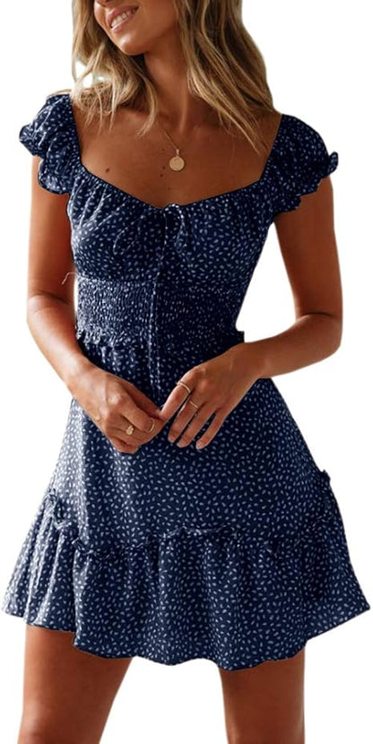 ⏰Hot Sale 49% Off💃Womens Summer Ruffle Sleeve Sweetheart Neckline Mini Dress
