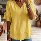 💖LAST DAY SALE ONLY￡11.99!!💖Women's Boho V-Neck T-Shirt with Frayed Edges 🌿 – Loose Fit, Breathable Summer Top in Soft Cotton👚