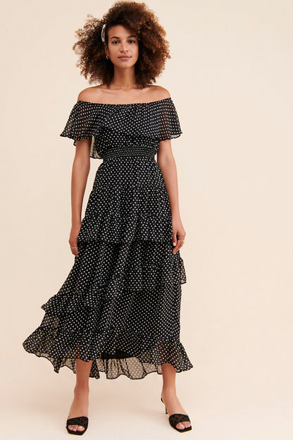💥Last Day Special Sale 49% OFF💃Women's Off Shoulder Ruffle Tiered Midi Dress