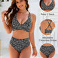 Women Embroidery Print High Waisted Bikini Sets V Neck Tummy Control Bathing Suit Two Piece Curvy Swimsuits
