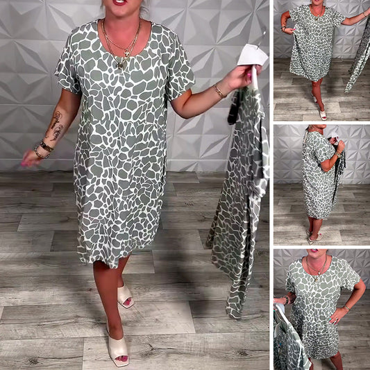 💃Last Day Promotion-49% OFF🎉Women's Casual Printed Crew Neck Dress