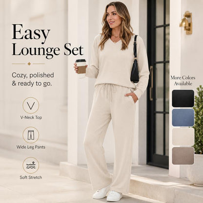 💖2026 Autumn’s Sale 70% OFF🍂✨Effortless Comfort | Women's V-Neck Knit Top & Pants 2-Piece Lounge Set