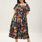 ⏰🌈Summer Hot Sale 70% OFF💃Floral Smocked Square Neck Midi Dress with Pockets