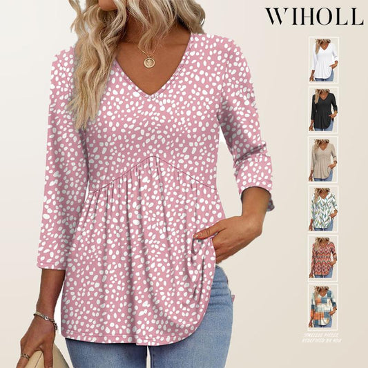 💥2026 Hot Sale 49% OFF👚Women's V Neck Babydoll 3/4 Sleeve Patchwork Print Top