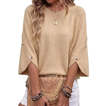 💖2026 Autumn’s Sale 70% OFF✨🍂Women's Three Quarter Length Sleeve Knitwear Crewneck Oversized Sweater Knit Top