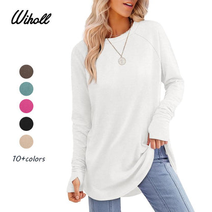 💖2026 Autumn’s Sale 70% OFF✨🍂Women's Casual Crewneck Long Sleeve Top With Thumb Holes and Curved Hem