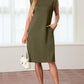 🔥Summer Sale 50% OFF👗Women Round Neck Loose Split Wrinkle-Free Midi Dress with Pockets