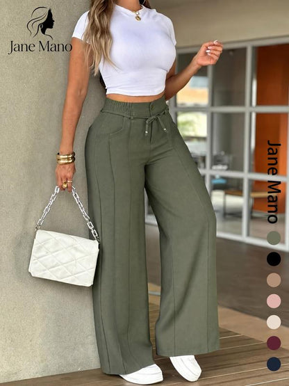 ⏳Last Day Sale Only ￡15.99!!👖💥Women's High-Waisted Straight Leg Trousers – Front seam & elastic back – Versatile, comfortable & perfect for office or casual wear✨🌸