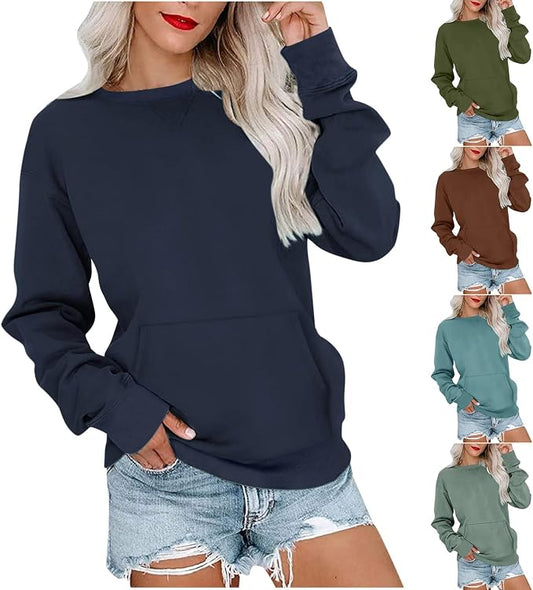 💖2026 Autumn’s Sale 70% OFF✨🍂Women's Crewneck Hoodless Sweatshirt With Kangaroo Pocket Longsleeve Oversized Pullover