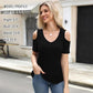 💥Last Day Special Sale 49% OFF👚Womens Summer Short Sleeve Off-Shoulder Cold Shoulder Basic Tees