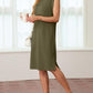 🔥Summer Sale 50% OFF👗Women Round Neck Loose Split Wrinkle-Free Midi Dress with Pockets