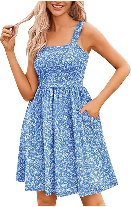 ⏰2026 Hot Sale 49% OFF💃Women's Summer Square Neck A-Line Mini Dress with Pockets