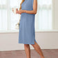 🔥Summer Sale 50% OFF👗Women Round Neck Loose Split Wrinkle-Free Midi Dress with Pockets