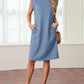 🔥Summer Sale 50% OFF👗Women Round Neck Loose Split Wrinkle-Free Midi Dress with Pockets