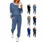 🔥LAST DAY SALE 70% OFF👍✨Women's Solid Long Sleeve Round Neck Pulloever Top Drawstring Pants Set