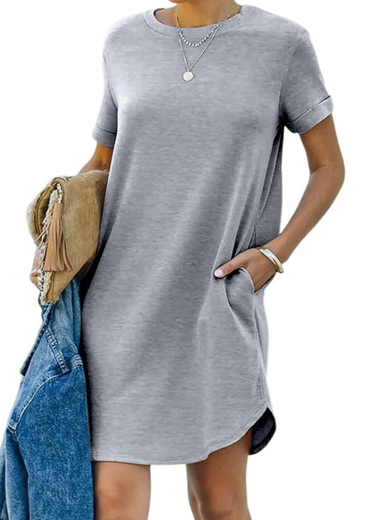 NEW🔥Women's Casual Short Sleeve T Shirt Dress Basic Dresses with Pockets