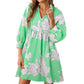 ⏰Summer Hot Sale 70% OFF💃Women's Floral Mini Dress 3/4 Balloon Sleeve V Neck Flowy Babydoll Dress
