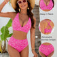 Women Embroidery Print High Waisted Bikini Sets V Neck Tummy Control Bathing Suit Two Piece Curvy Swimsuits