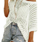 💥This Week's Special Price-49% OFF💥Womens Summer Scoop Neck Short Sleeve Sweater Casual Crochet Hollow Out Knit Top