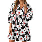 ⏰Summer Hot Sale 70% OFF💃Women's Floral Mini Dress 3/4 Balloon Sleeve V Neck Flowy Babydoll Dress