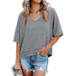 💥2026 Hot Sale 49% OFF👚Women's V Neck T Shirts Casual Short Sleeve Flowy Tops Loose Fit Basic Tees -👍Premium Blend Fabric Flattering V Neckline