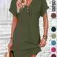 👗50% OFF NOW!⏰Women's Plain Button V Neck Tee Dress– Timeless solid colors & soft fabric – Perfect for work, brunch or summer days🌸