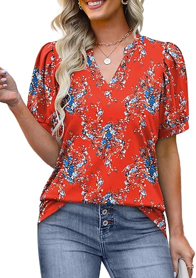 🔥Limited time Sale 49% Off🔥Women's V Neck Floral Print Vintage Shirt Fashion T-Shirt