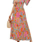 ⏰Hot Sale 50% OFF👗Women's Casual Floral Print Short Flutter Sleeve Smocked High Waist Flowy Maxi Dress
