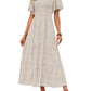 ⏰Hot Sale 50% OFF👗Women's Casual Floral Print Short Flutter Sleeve Smocked High Waist Flowy Maxi Dress