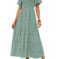 ⏰Hot Sale 50% OFF👗Women's Casual Floral Print Short Flutter Sleeve Smocked High Waist Flowy Maxi Dress